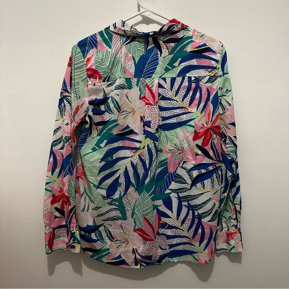 LOFT Palm Everyday Shirt Tropical Print Button-Up Top Blouse Womens size Medium - Picture 7 of 8